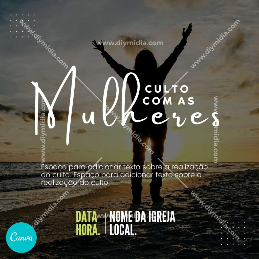 Culto as Mulheres Banner Gospel Editável Canva Premium