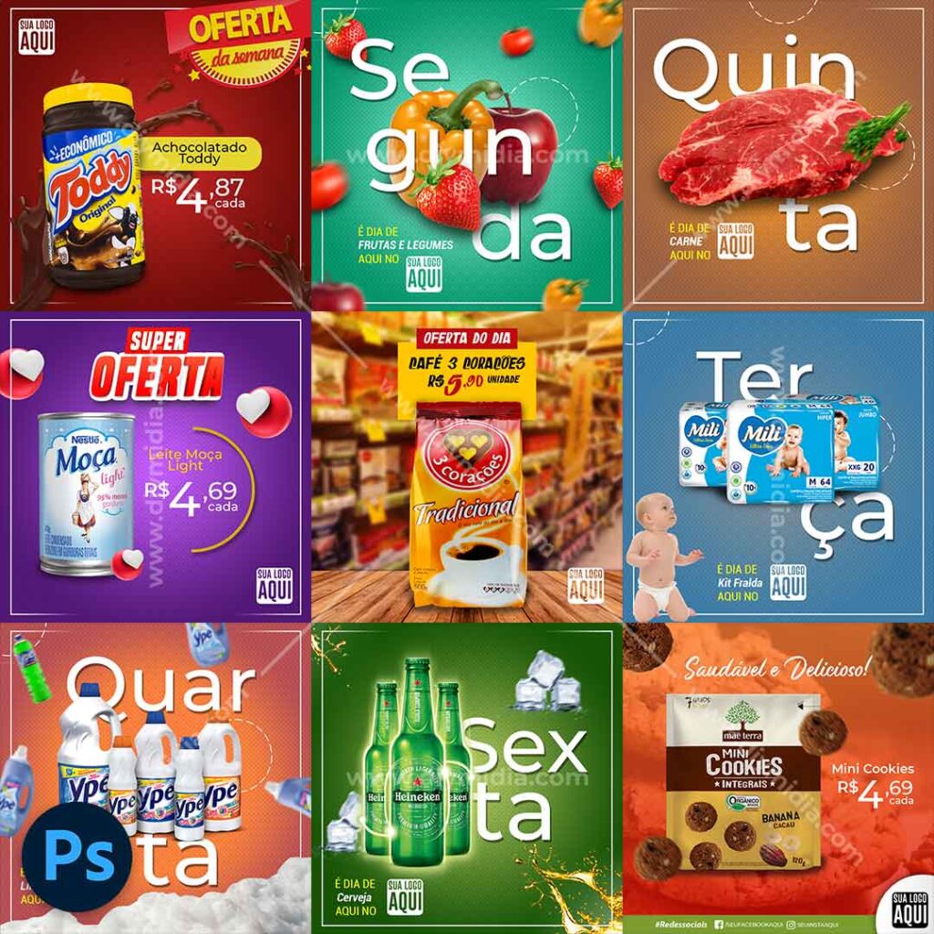 Supermercado And Produtos V2 Pack Editável Psd Premium