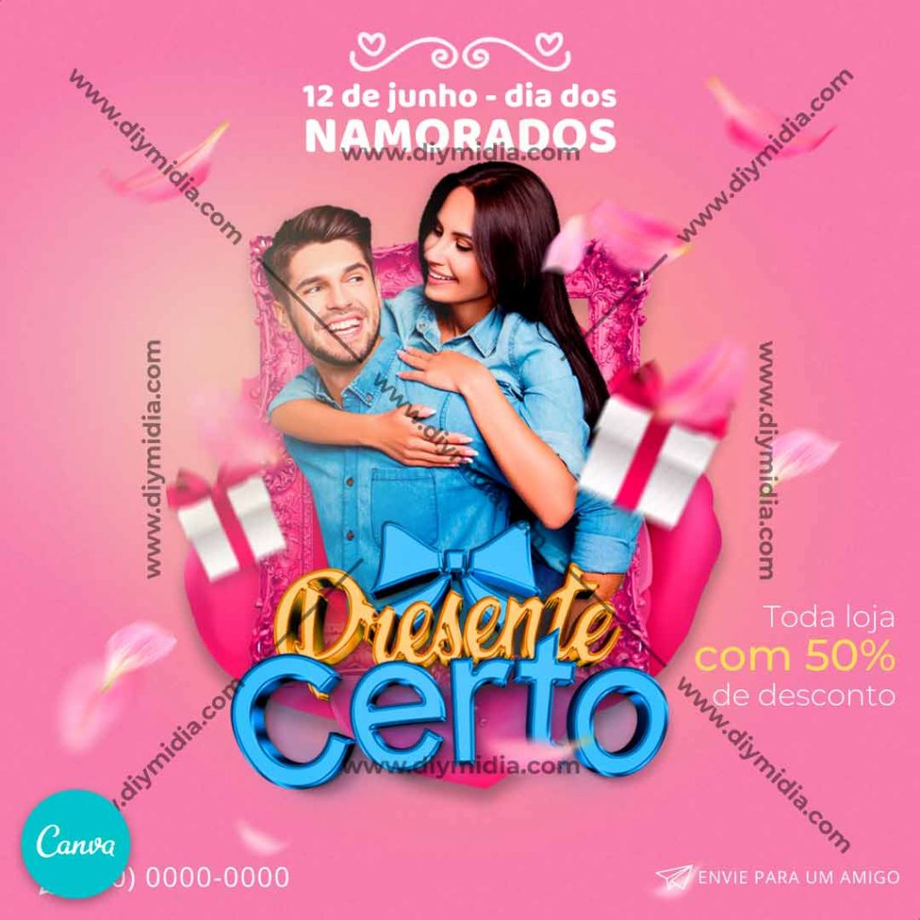 Dia Dos Namorados Presente Certo Banner Editável Canva Premium 4886