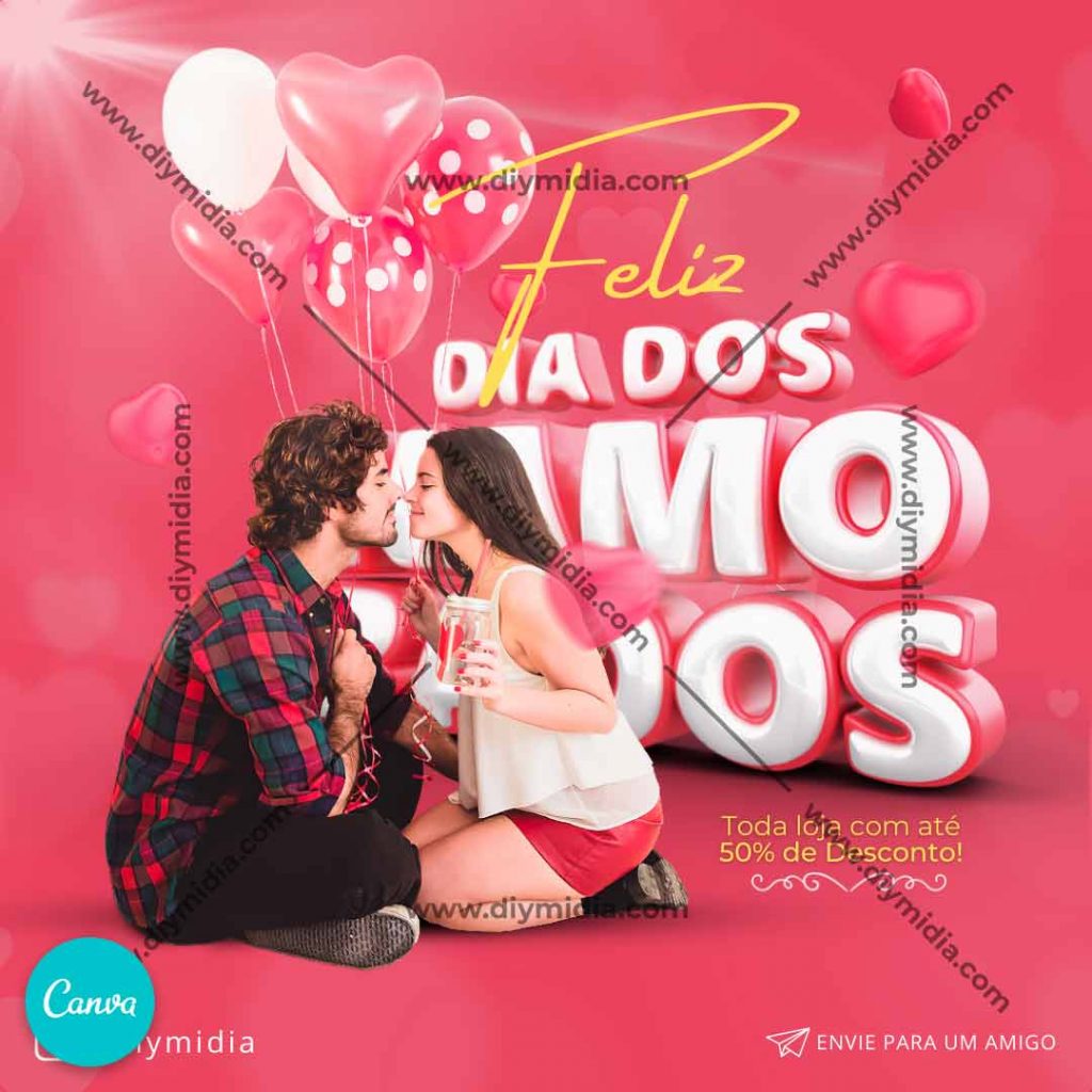 Feliz Dia Dos Namorados Banner Editável Canva Premium 7547