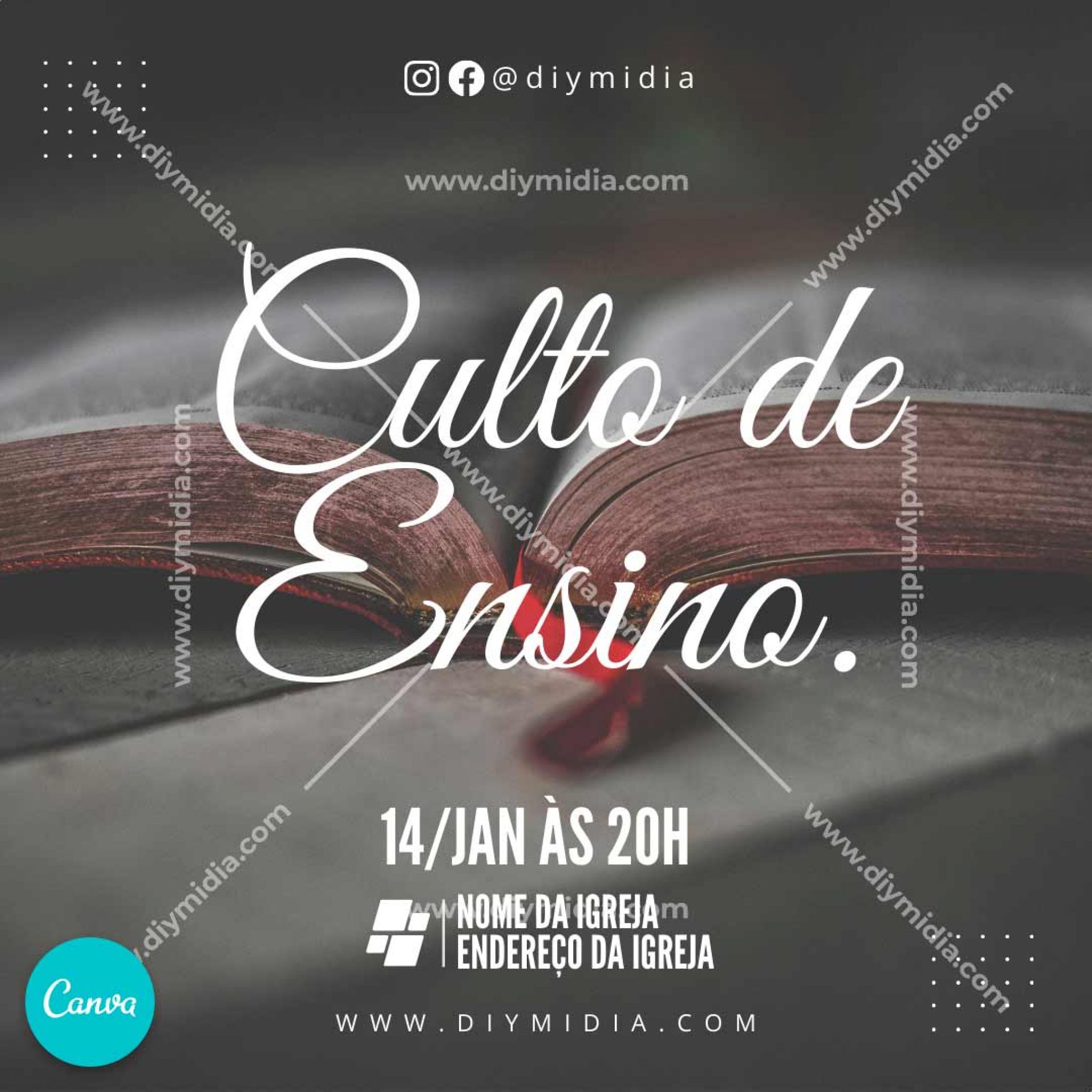 Culto de Ensino Banner Gospel Editável Canva Premium